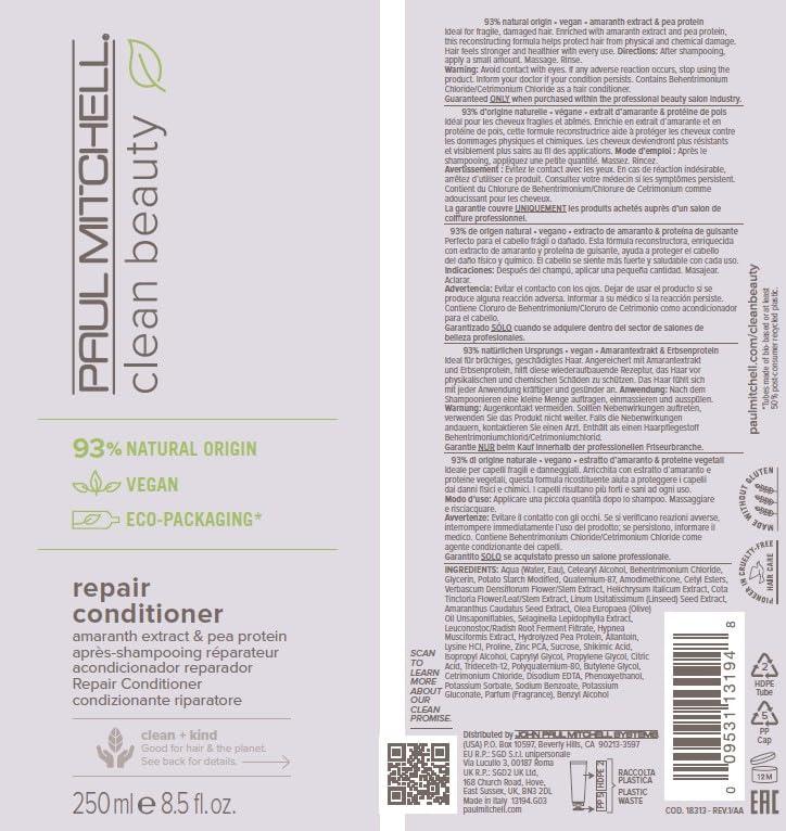image:imagePaul Mitchell Clean Beauty Repair Conditioner Strengthens Balances Moisture For Damaged Brittle Hair85 Fl Oz Pack of 1