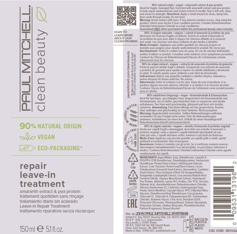 image:imagePaul Mitchell Clean Beauty Repair LeaveIn Treatment LeaveIn Conditioner Restores Strands For Damaged Brittle Hair 51 fl oz