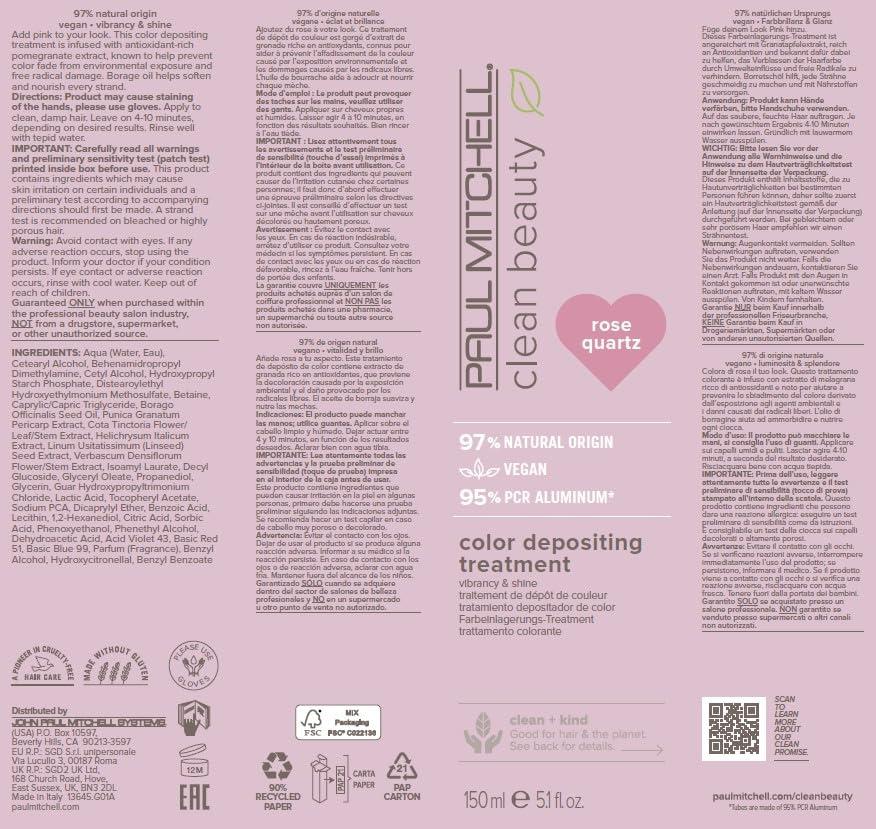 image:imagePaul Mitchell Clean Beauty ColorDepositing Treatment For Refreshing Protecting ColorTreated HairRose Quartz