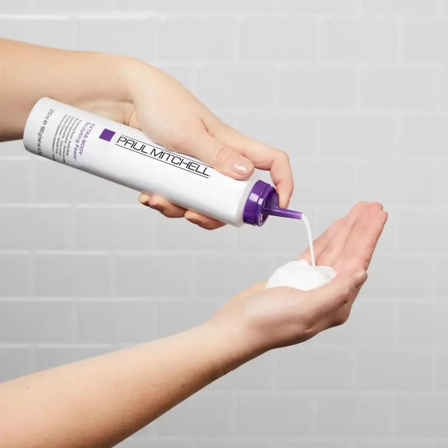 image:imagePaul Mitchell ExtraBody Sculpting Foam Adds Fullness Touchable Finish For Fine HairA complex citrus herbal scent with energizing notes of lemon and neroli