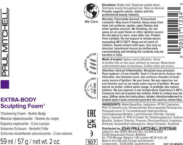 image:imagePaul Mitchell ExtraBody Sculpting Foam Adds Fullness Touchable Finish For Fine HairA complex citrus herbal scent with energizing notes of lemon and neroli