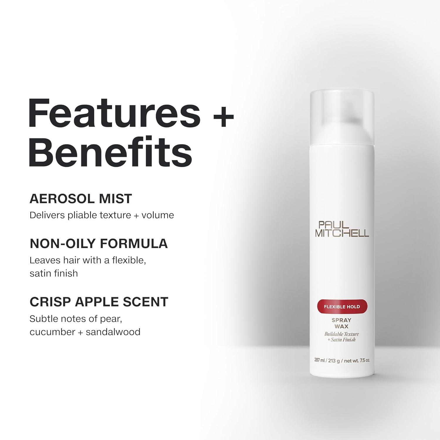 image:imagePaul Mitchell Spray Wax Pliable Texture Satin Finish For All Hair Types Especially Fine to MediumCrisp apple scent with subtle notes of pear cucumber and sandalwood
