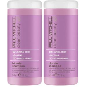 Paul Mitchell Clean Beauty Blonde Purple Shampoo, Gently Cleanses, Eliminates Brassy Tones, For Color-Treated Hair + Naturally Light Hair Colors(1.7 Fl Oz (Pack of 2))