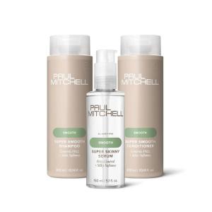 Paul Mitchell Super Smooth Shampoo and Conditioner, 10.14 fl oz + Super Skinny Serum Blowout Primer, 5.1 fl. oz., Set
